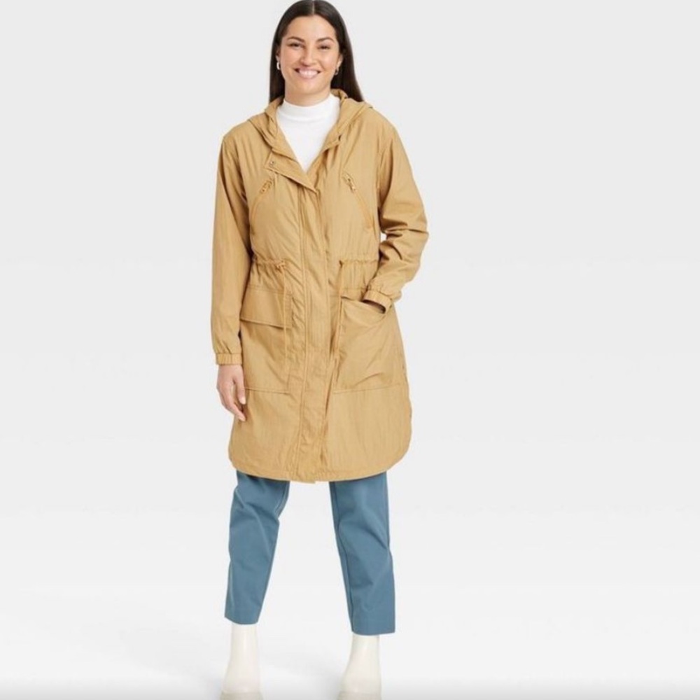 Women's Hooded Rain Coat - A New Day Khaki XXL